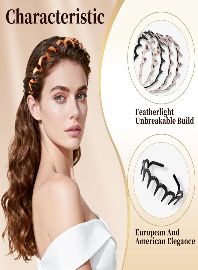 Fvbber Zig Zag Headbands with Teeth, High Cranium Head Bands for Women, 5-Pack Wavy Teeth Comb Headband Hair Accessories for Daily Styling (Include 1 Hair Clip) - Image 4